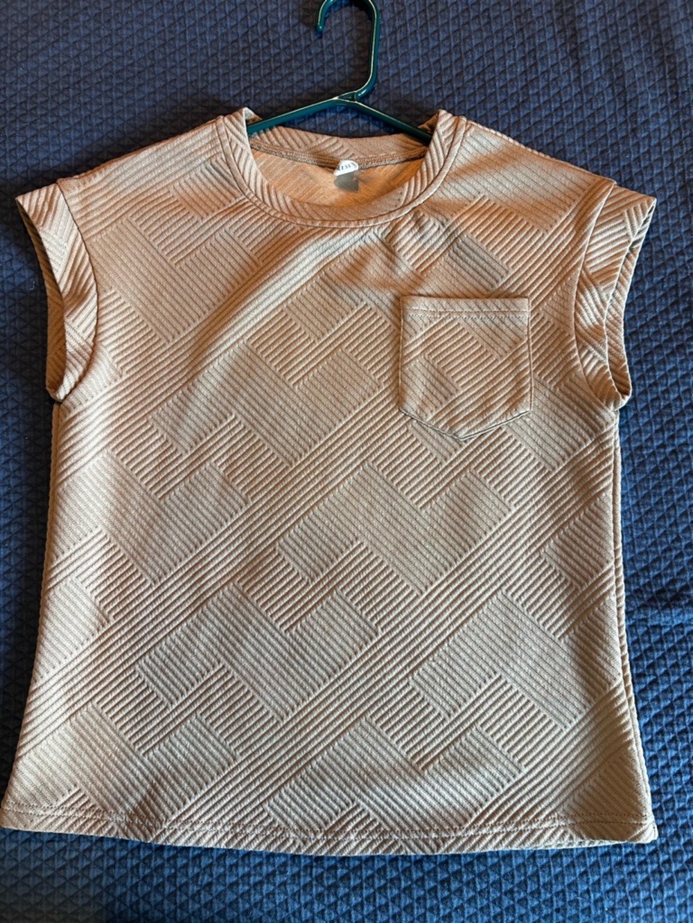 Textured Short Sleeve Pocket Tee in Beige - Women